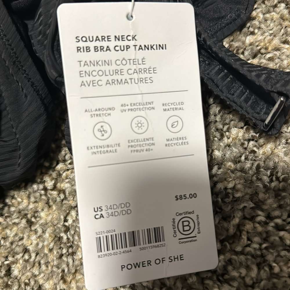 NWT! Athleta Black Square Neck Rib Bra Cup Tankini - Size 36D/DD 🏝️ - Picture 7 of 8